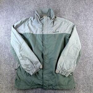 Timberland Weathergear Windbreaker Jacket Mens Small Olive Gray Nylon Full Zip